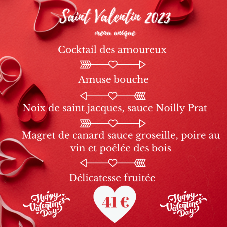 Menu Saint Valentin 2023 - Brasserie Le Clem